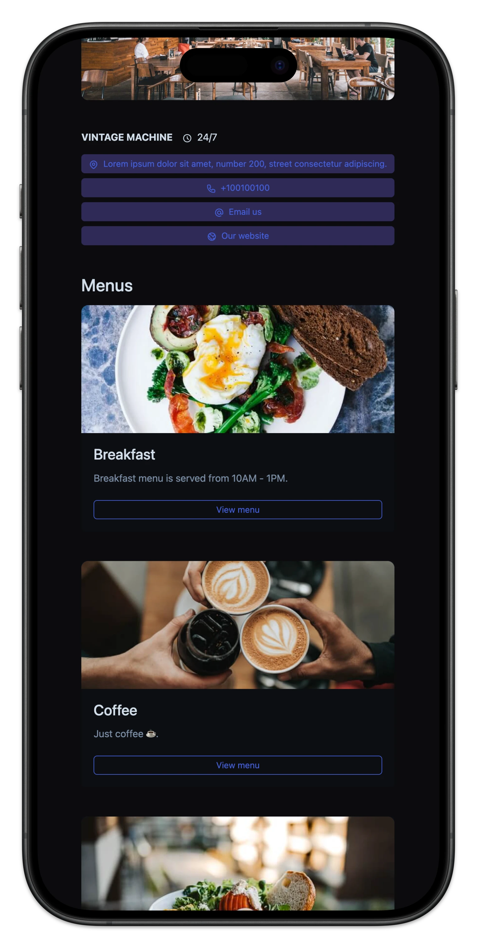 Screenshot di una pagina esempio mobile del punto vendita